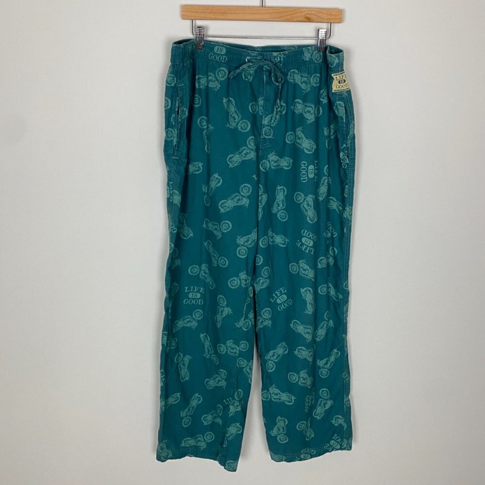 Life is Good Motorcycle Pajama Pants PJs Drawstring Waist Straight Leg‎